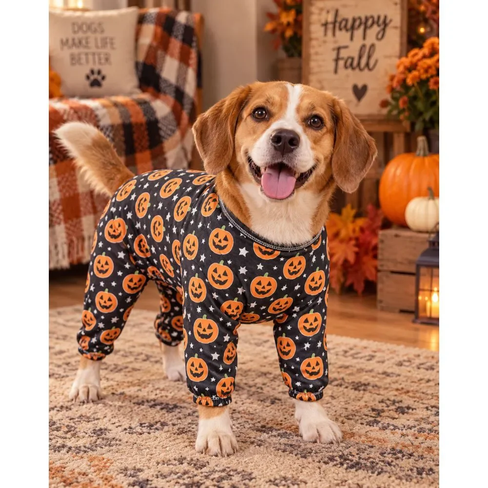 Pup Crew Halloween Pumpkin Dog Costume Pajamas – Large, Fits 21–24